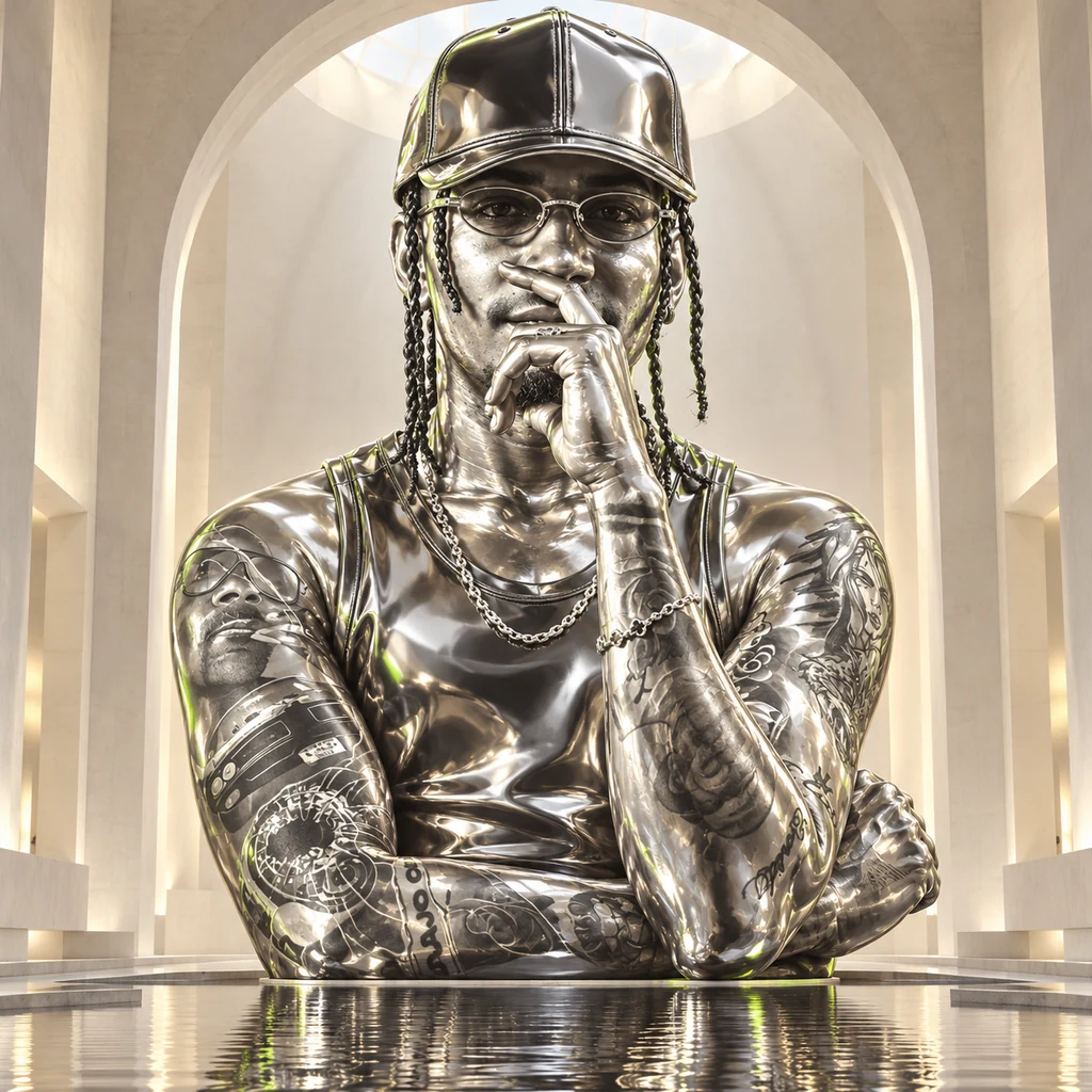 Chrome Identity — retrato conceptual de Andy Alaska generado con IA